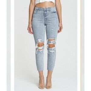 NWT EUNINA TOBI SUPER HIGH RISE MOM JEANS CROP PARALLEL LINES STRIPED PRINT